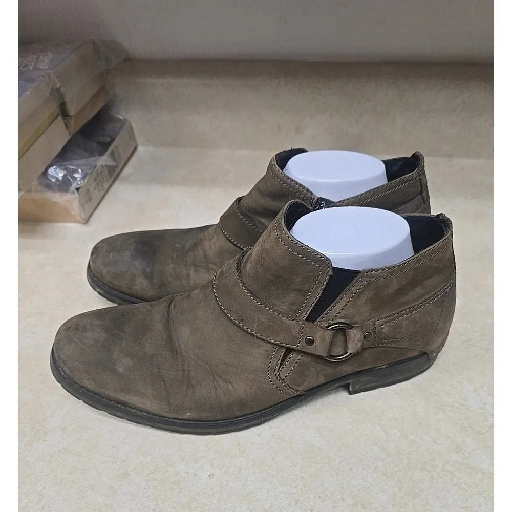 Donald J Pliner Bakula Tan Leather Side Zip O-Ring Ankle Boots Men's Size 10